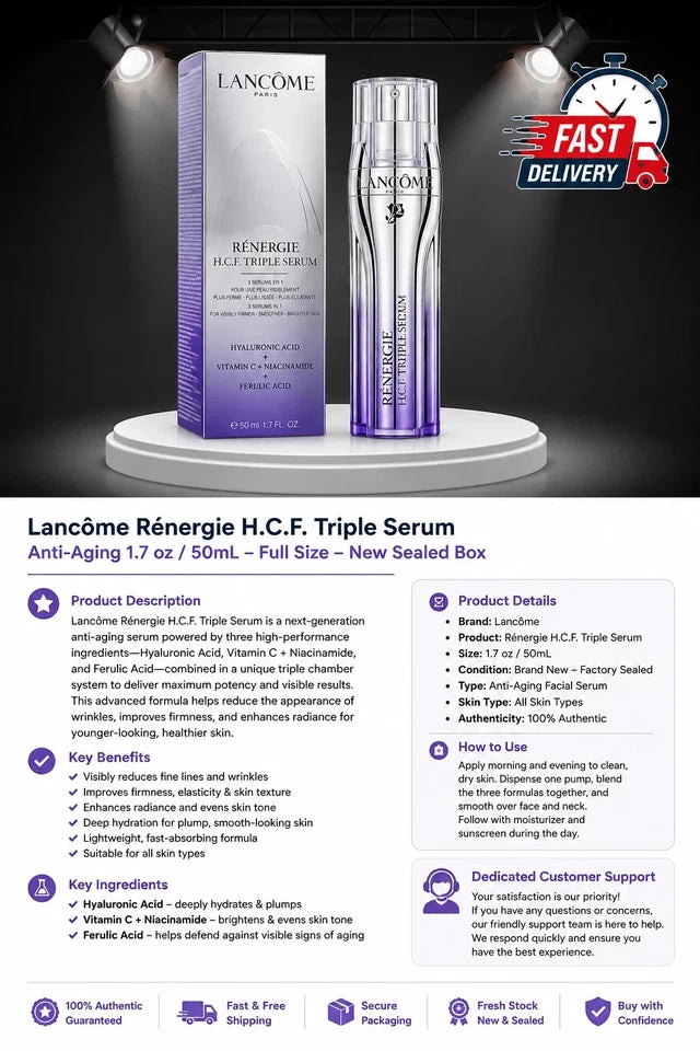 Lancôme Rénergie H.C.F. Triple Serum Anti-Aging Face Serum 1.7 oz (50ml) – Full Size Sealed Box