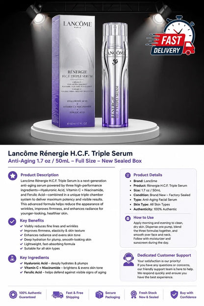Lancôme Rénergie H.C.F. Triple Serum Anti-Aging Face Serum 1.7 oz (50ml) – Full Size Sealed Box